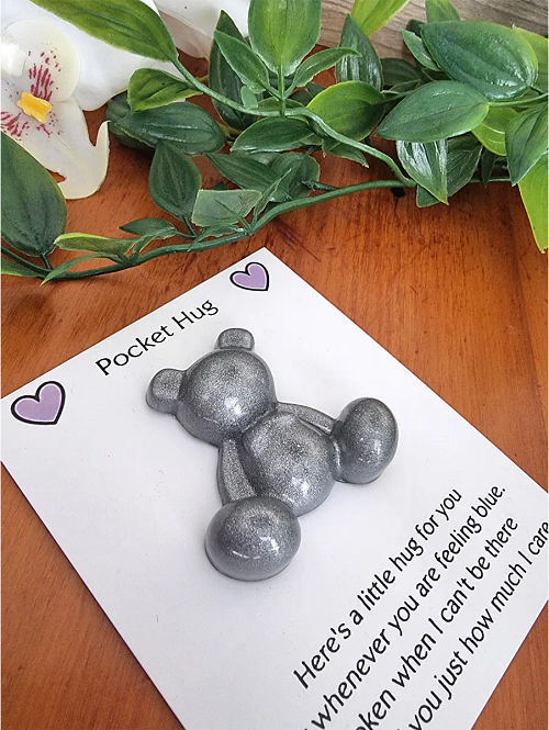 Silver Resin Bear Pocket Hug New Zealand