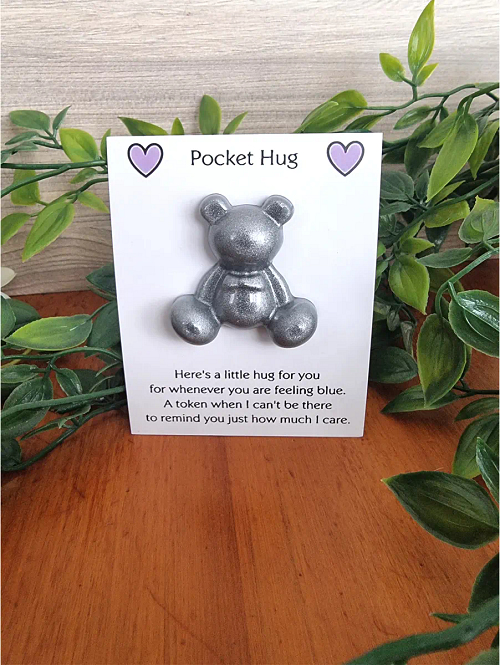 Silver Resin Bear Pocket Hug New Zealand