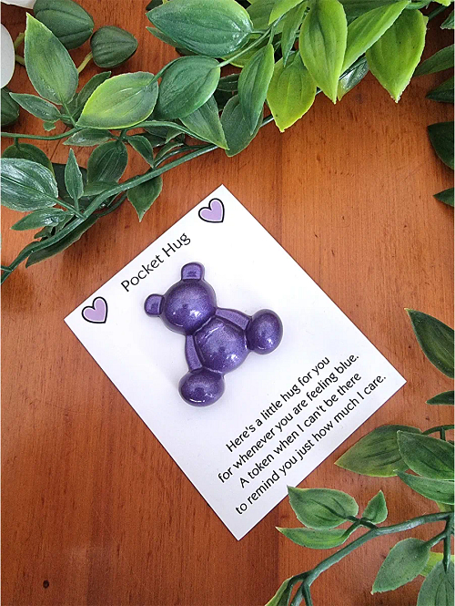 Purple Resin Bear Pocket Hug New Zealand
