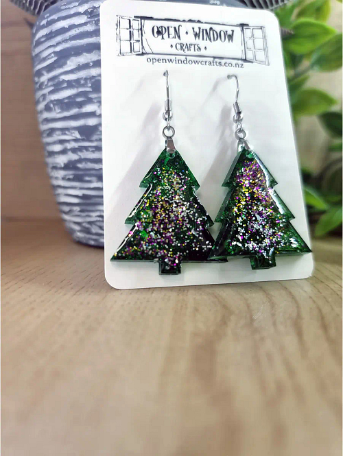 Christmas Tree Fine Mixed Glitter Earrings (2)