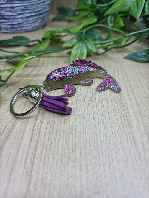 Purple Mixed Resin And Glitter Resin Koi Fish Keychain Keyring (5)