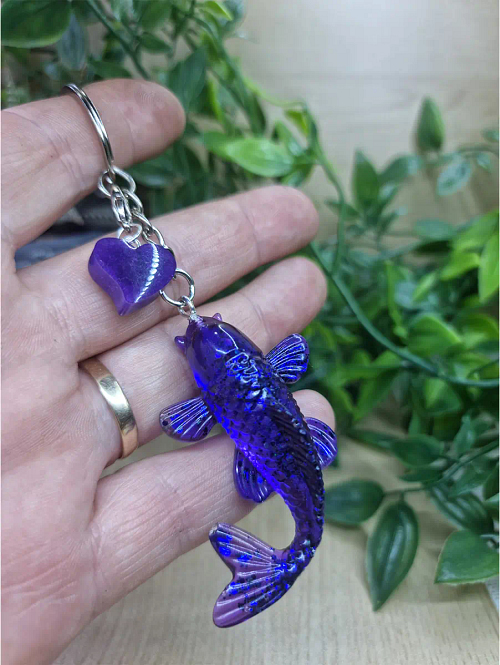 Purple Resin Koi Fish Keychain Keyring
