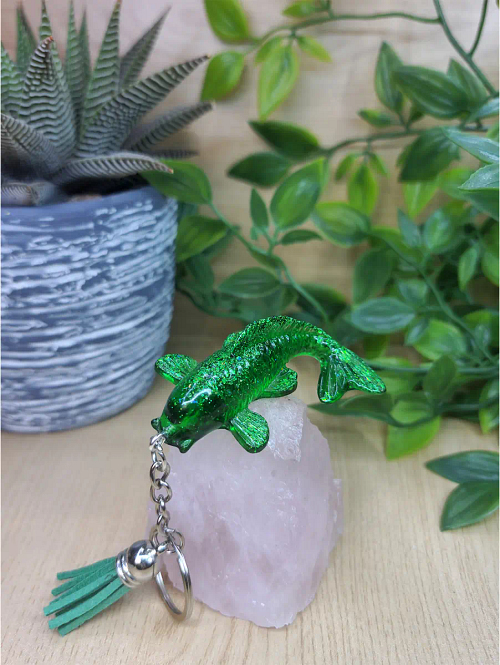Translucent Green Glitter Resin Koi Fish Keychain Keyring