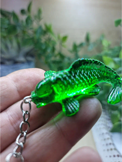 Translucent Green Glitter Resin Koi Fish Keychain Keyring
