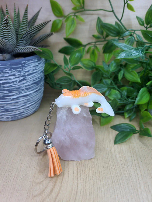 White Orange Resin Koi Fish Keychain Keyring