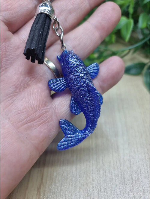 Blue Shimmer Glitter Koi Fish Keychain Keyring (2)