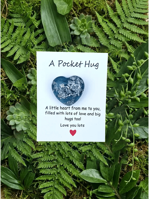 Blue Resin Silver Flake Resin Heart POcket Hug (1) copy