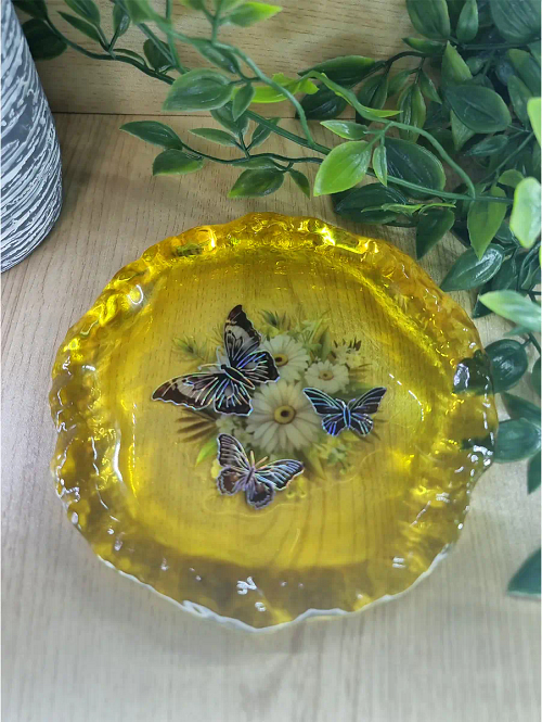 Large Holographic Yellow Butterfly Resin Trinket Tray
