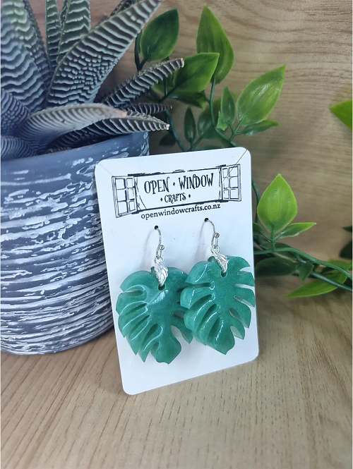 Monstera Green Leaf Earrings – Green Resin Earrings (3)