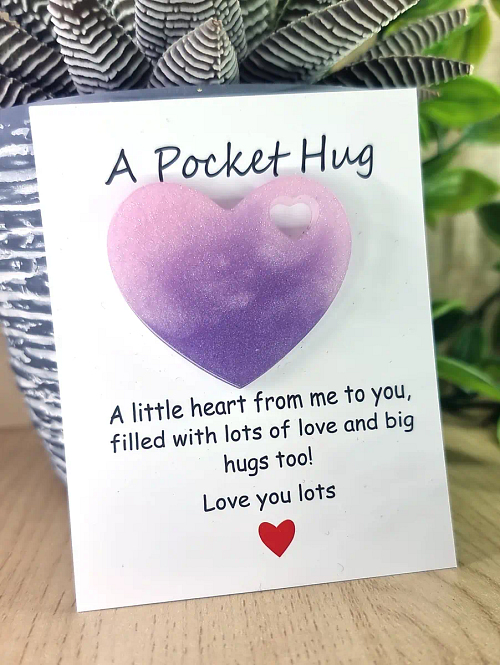Tiny Pink Purple Resin Heart Pocket Heart – encouraging resin pocket hug