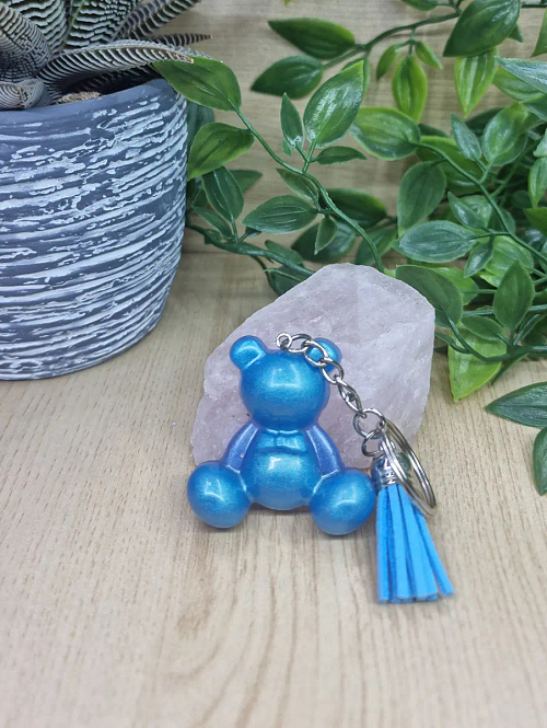 Blue Resin Bear Keychain