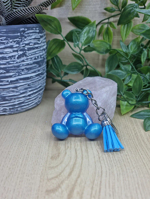 Blue Resin Bear Keychain