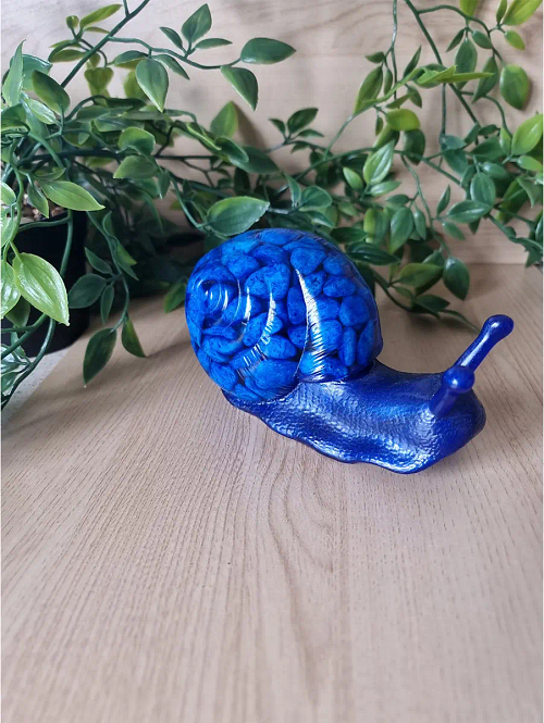 Adorable Large Blue Resin And Blue Stones Resin Snail – whimsical pocket resin snail