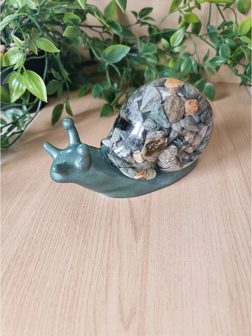Whimsical Large Green Tones Resin And Stones Snail – cute handmade resin snail figurine