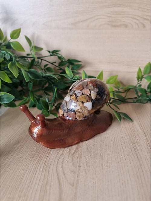 Handcrafted Earth Tone Pebbles Resin Snail 3 – charming miniature resin snail