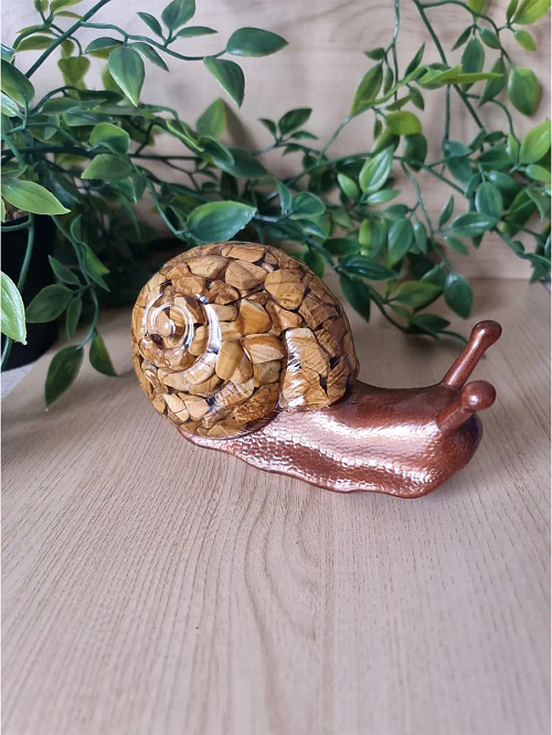 Adorable Brown Pebble Resin Large Snail – whimsical pocket resin snail