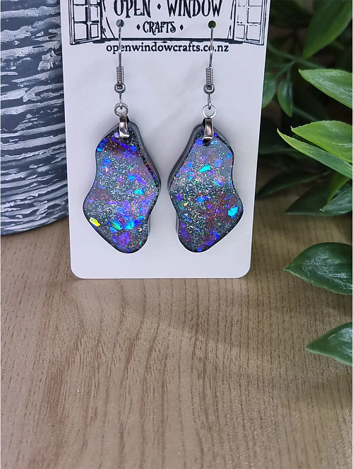 Unique Large Shimmer Holographic Glitter Resin Earrings – artisan resin jewelry piece