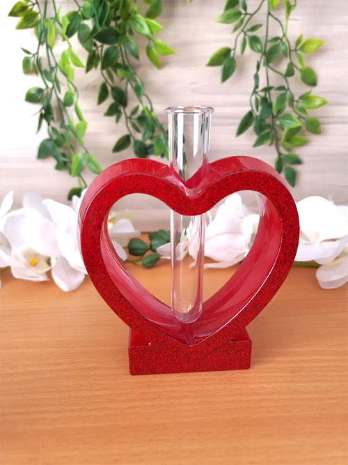 Red Glitter Resin Heart Test Tube Flower Vase