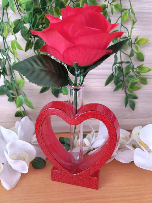 Red Glitter Heart Shape Test Tube Flower Vase (3)
