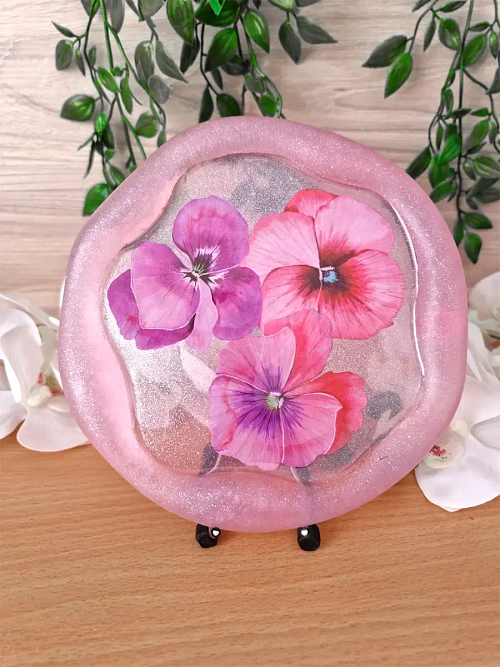 Large Pink Flower Resin Trinket Tray