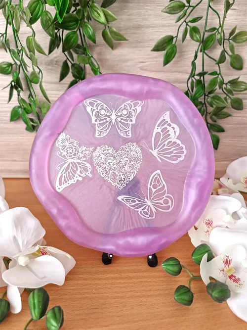 Round Large Resin Silver Butterfly trinket Tray (1)