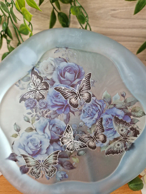 Large Light Blue Butterfly Flower Resin Trinket Tray (1)