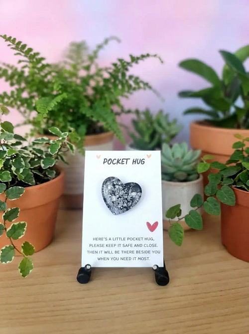 Black Resin Silver Flake Resin Heart Pocket Heart Valentines Day