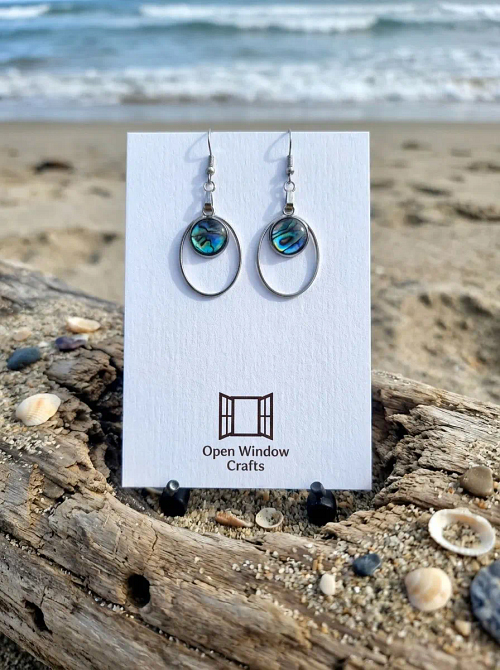 Oval Paua Dangle Resin Earrings