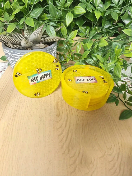 Yellow Resin Bee Coaster Set