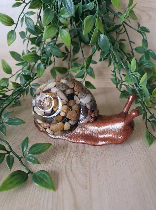 Handcrafted Earth Tone Pebbles Resin Snail 3 – charming miniature resin snail