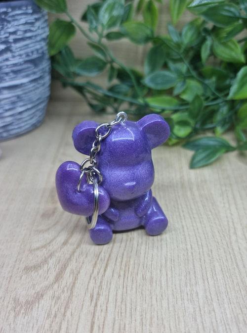 Purple Bear Resin Key Ring With Heart