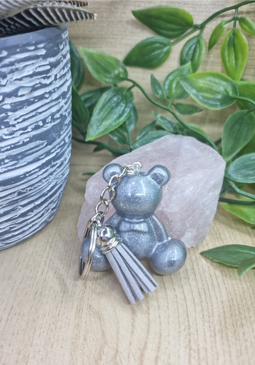 Silver Resin Bear Keychain