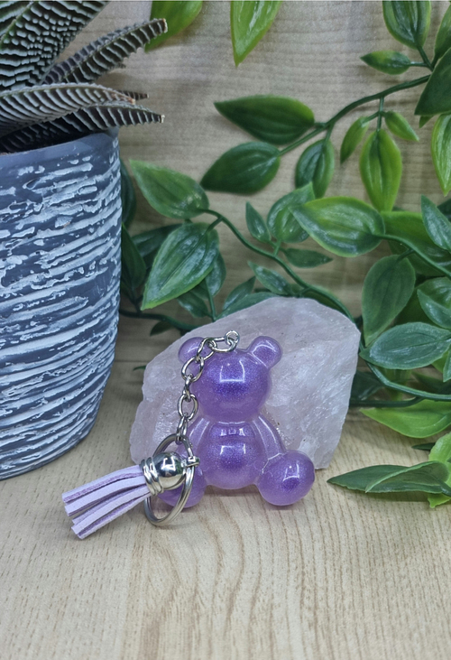 Purple Resin Bear Keychain