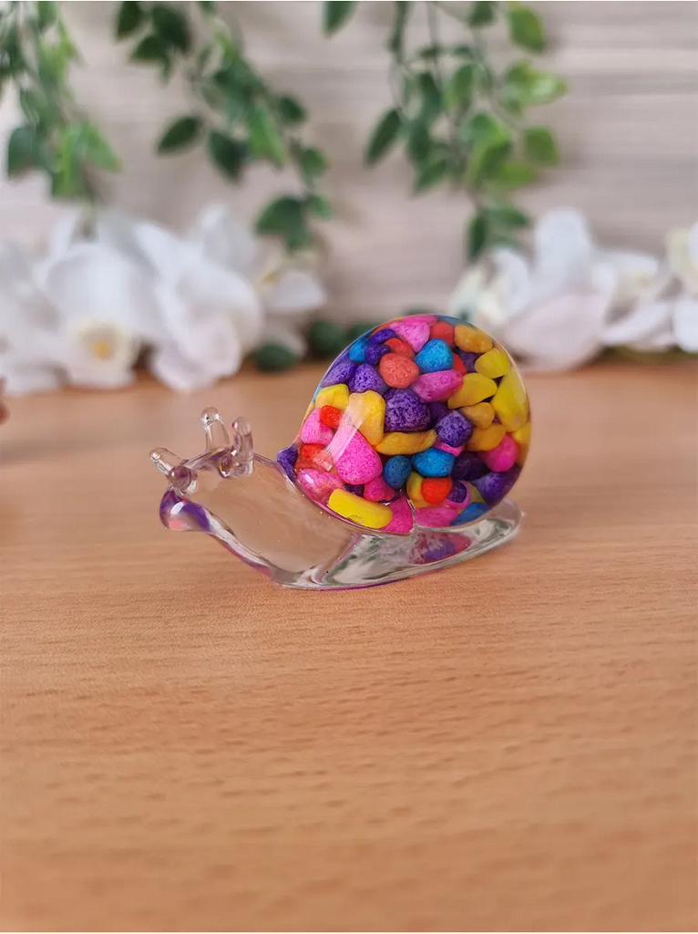 Small Multi Coloured Pebble Resin Snail