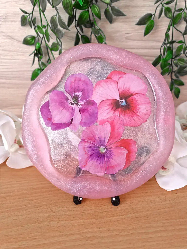 Large Pink Flower Resin Trinket Tray