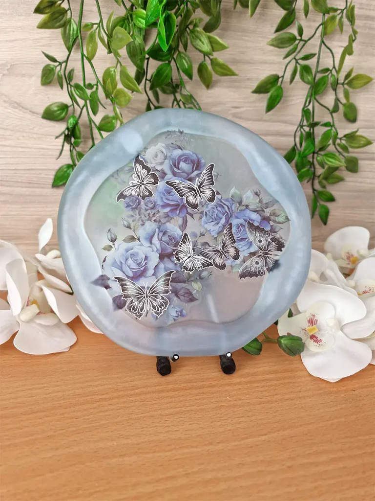 Large Light Blue Butterfly Flower Resin Trinket Tray (1)