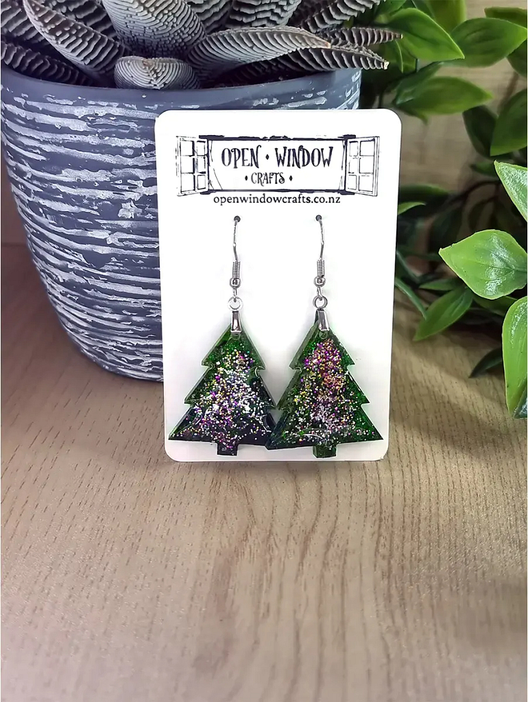 Christmas Tree Fine Mixed Glitter Earrings
