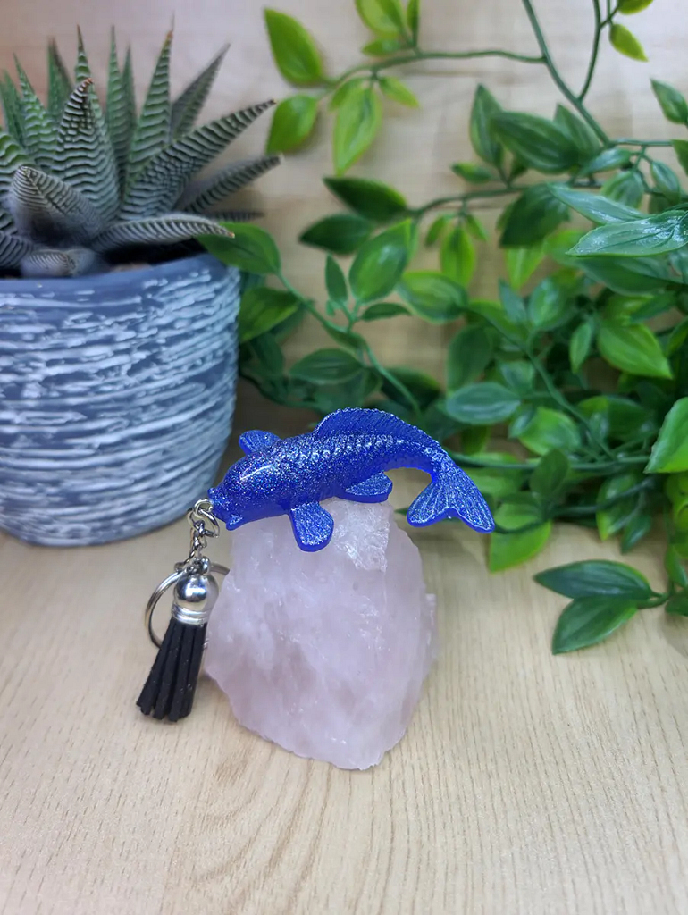 Blue Shimmer Glitter Koi Fish Keychain Keyring (2)