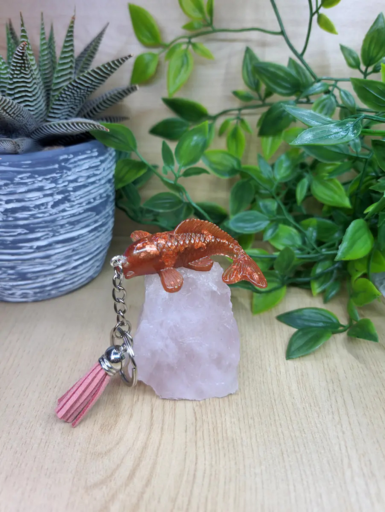 Bronze Glitter And Resin Koi Fish Keychain Keyring (4)