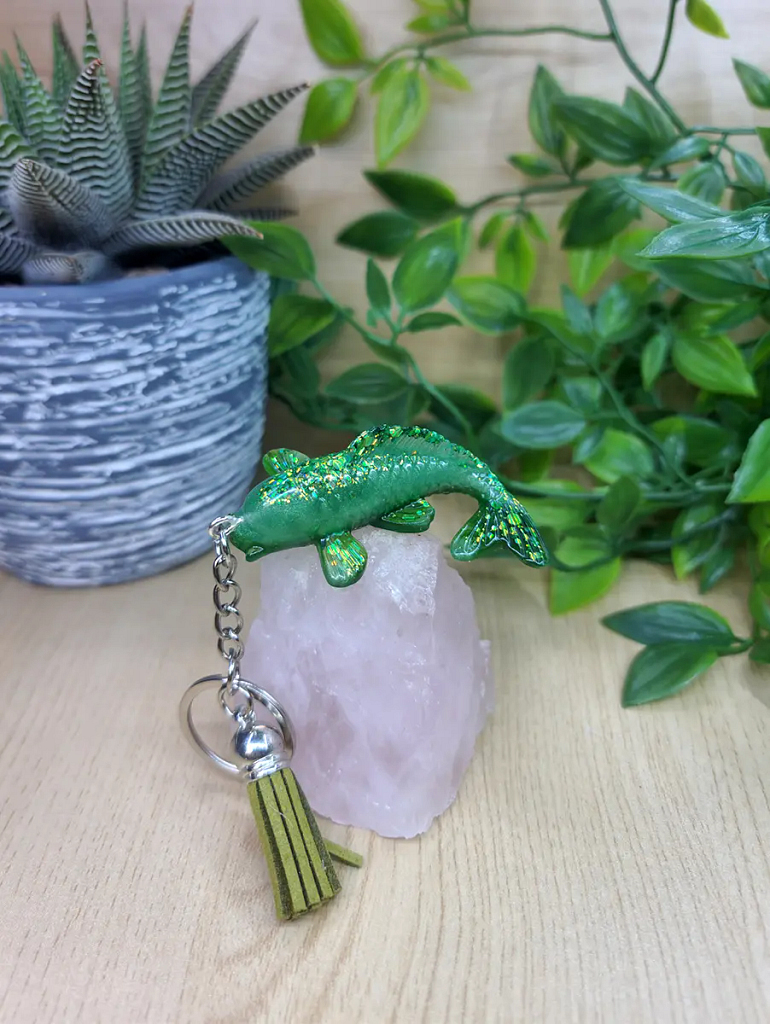 Green Resin Glitter Resin Koi Fish Keyring Keychain (1)
