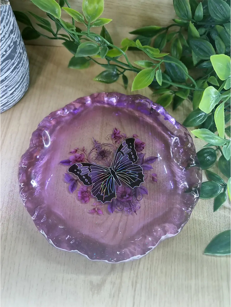 Large Holographic Purple Butterfly Resin Trinket Tray