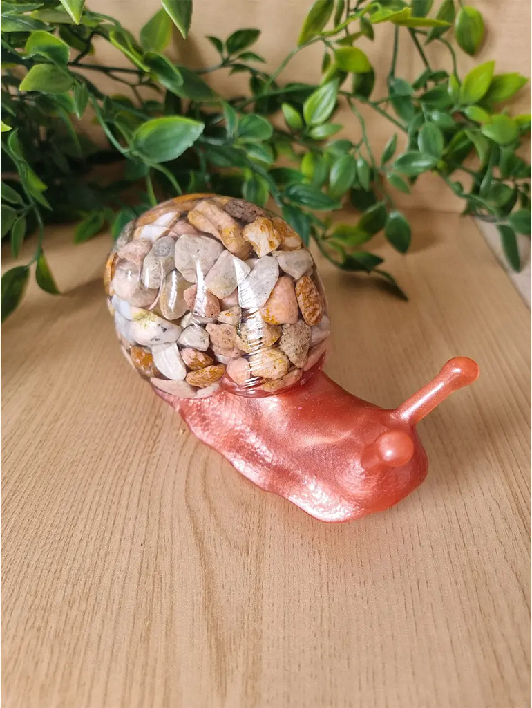 Tiny Earth Tone Stones Brown Resin Large Snail – detailed glossy resin snail