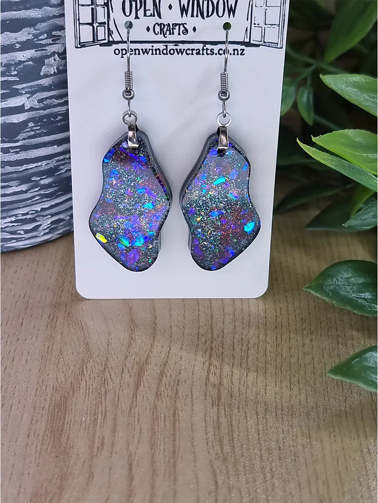 Large Shimmer Holographic Glitter Resin Earrings