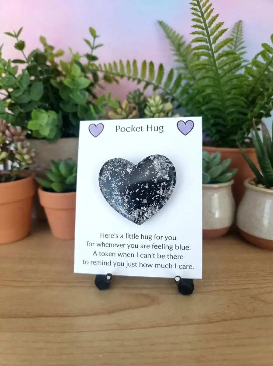 Black Resin Silver Flake Resin Heart Pocket Heart Valentines Day - 4.5cm x 4.5cm