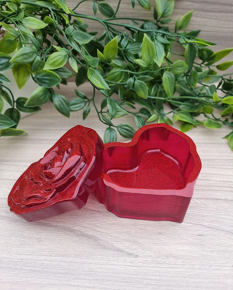 Decorative 3D Red Rose Glitter Heart Resin Trinket Tray – decorative resin catch-all tray