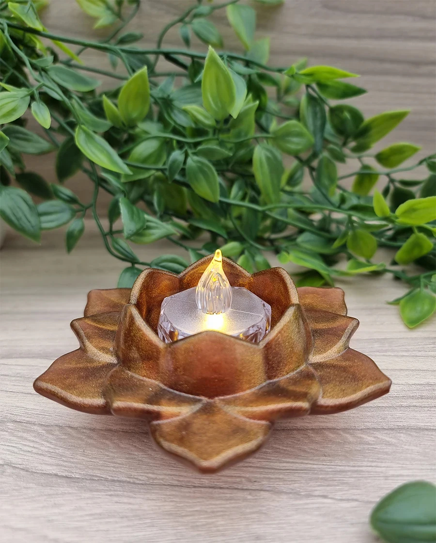 Elegant Lotus Flower Bronze Shimmer Glitter Potpourri Resin Trinket Tray – resin trinket tray