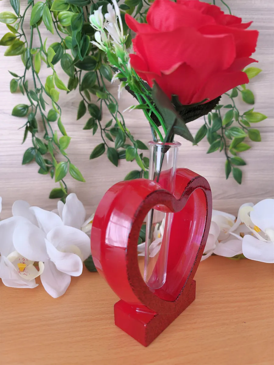 Red Glitter Heart Shape Test Tube Flower Vase (3)