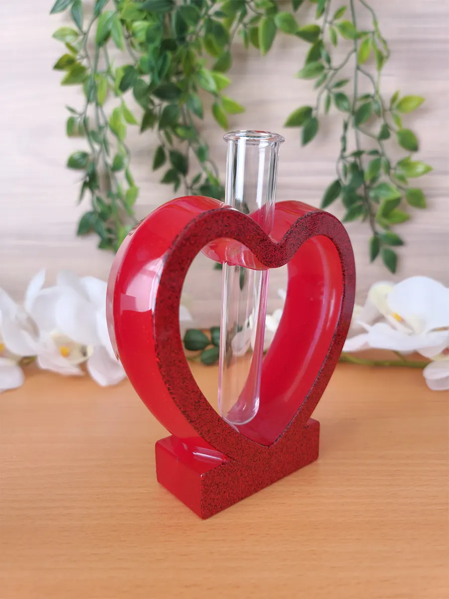 Red Glitter Heart Shape Test Tube Flower Vase (3)