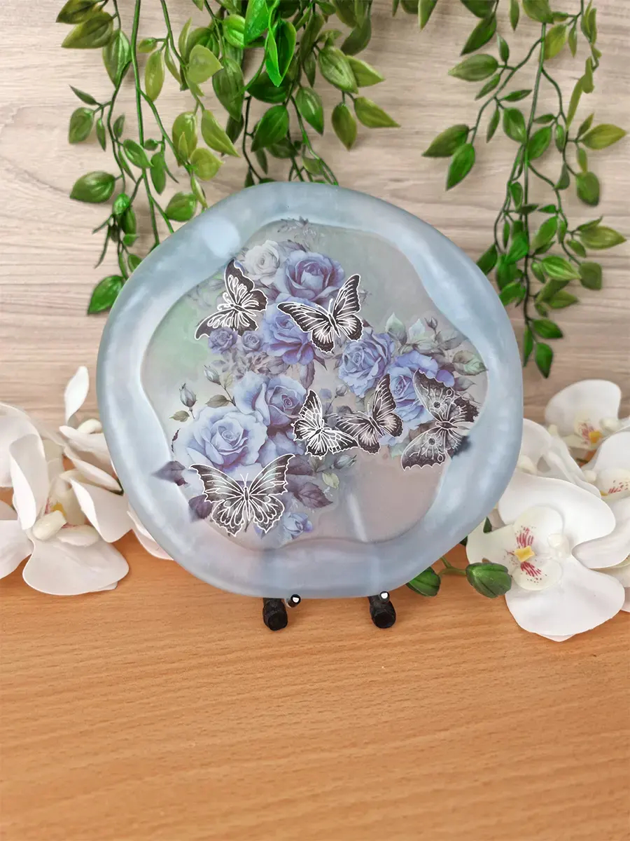 Large Light Blue Butterfly Flower Resin Trinket Tray (1)