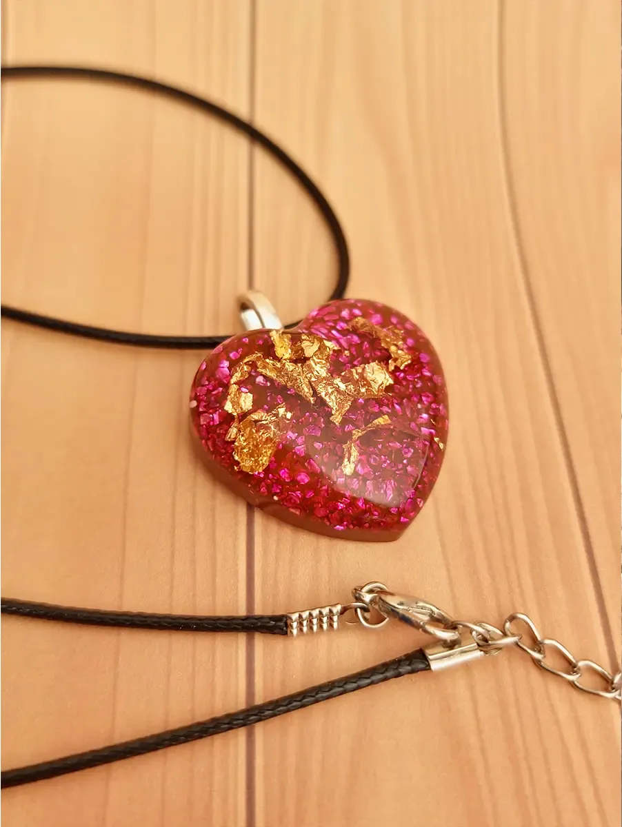 Red Glass Heart Gold Flake Necklace Jewellery Handmade Jewellery NZ
